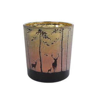 Miscellaneous Tealight holder Forest With image deer in Forest Green Red Glass 7.5x7.5x8cm