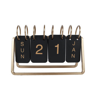 Office calendar black gold metal 18x6x12.5 cm