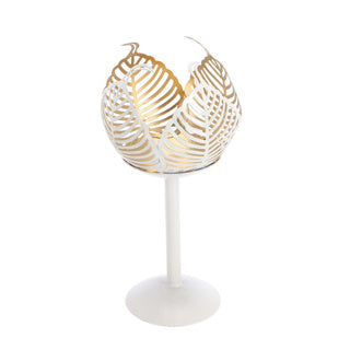 Tealight holder on foot Leaf Lina Crème Gold Metal 10x10x21cm