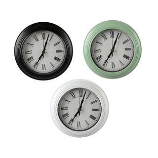 Clock plastic 22 cm 3 assorti
