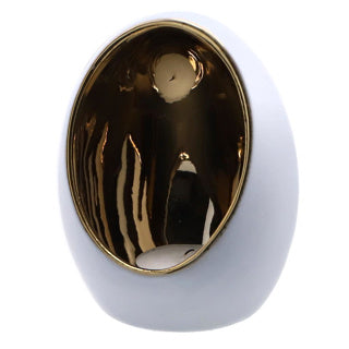 Tealight holder Pim S Gold White Earthw 9.5x9.5 x12.5cm