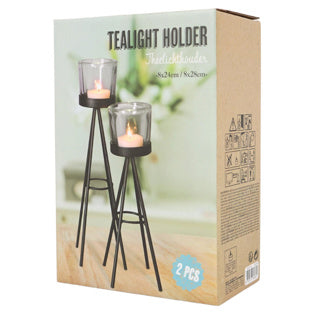 Tealight holder Black 28cm set of 2