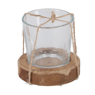 Tealight holder Maro Helder natural glass wood 7.5x7.5x7cm