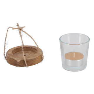 Tealight holder Maro Helder natural glass wood 7.5x7.5x7cm