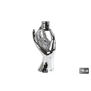 Candlestick hand silver polystone 10x8x21cm