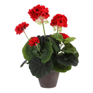 Artificial plant geranium red in pot gray