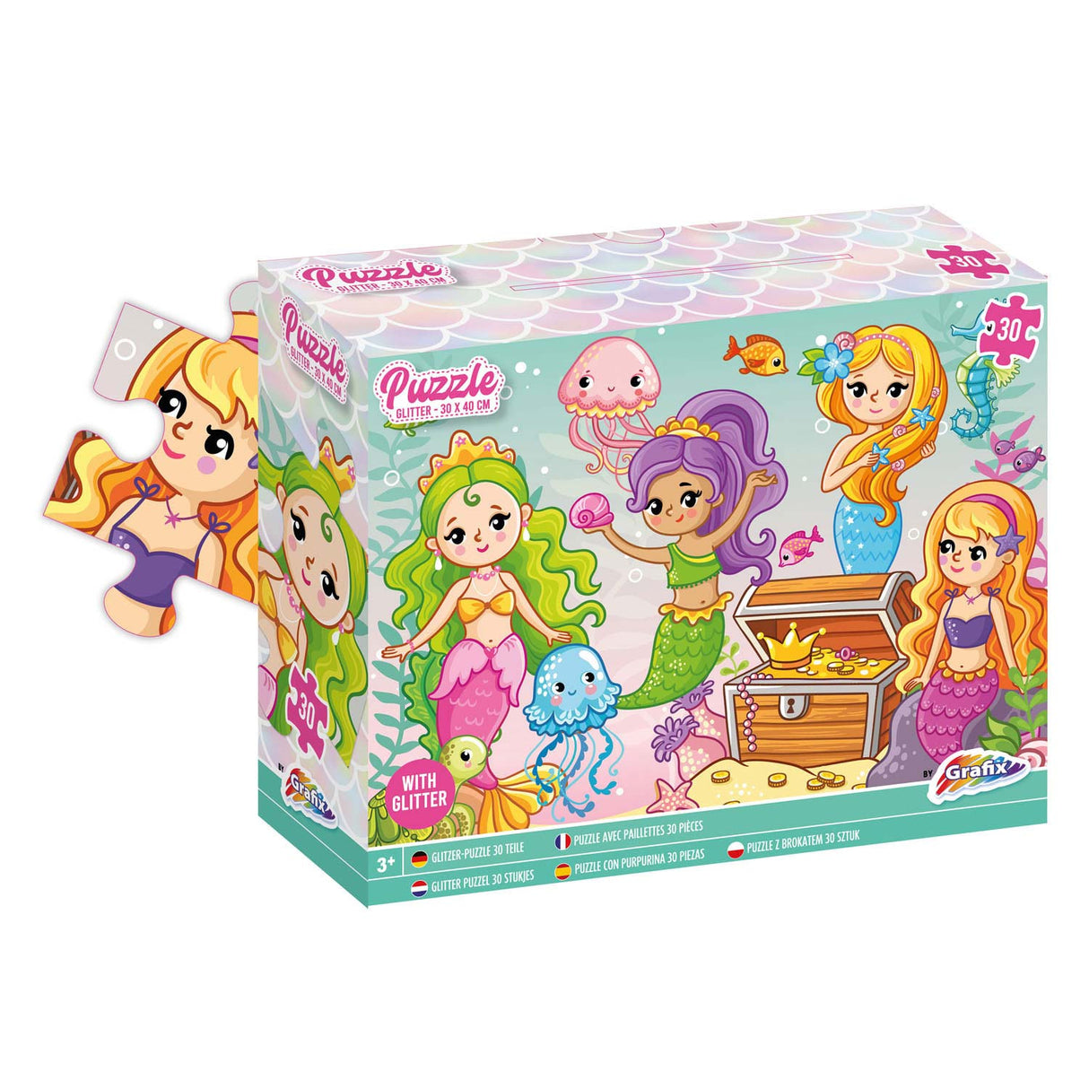 Grafix glitter puzzel zeemeermin, 30st.