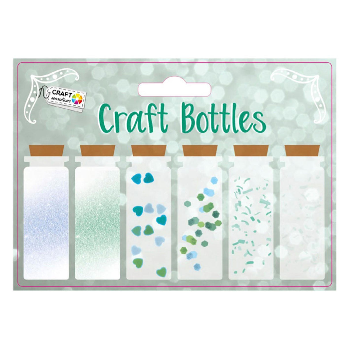 Bouteilles de décoration de groupe d'artisanat créatives, 6 x 15g bleu vert