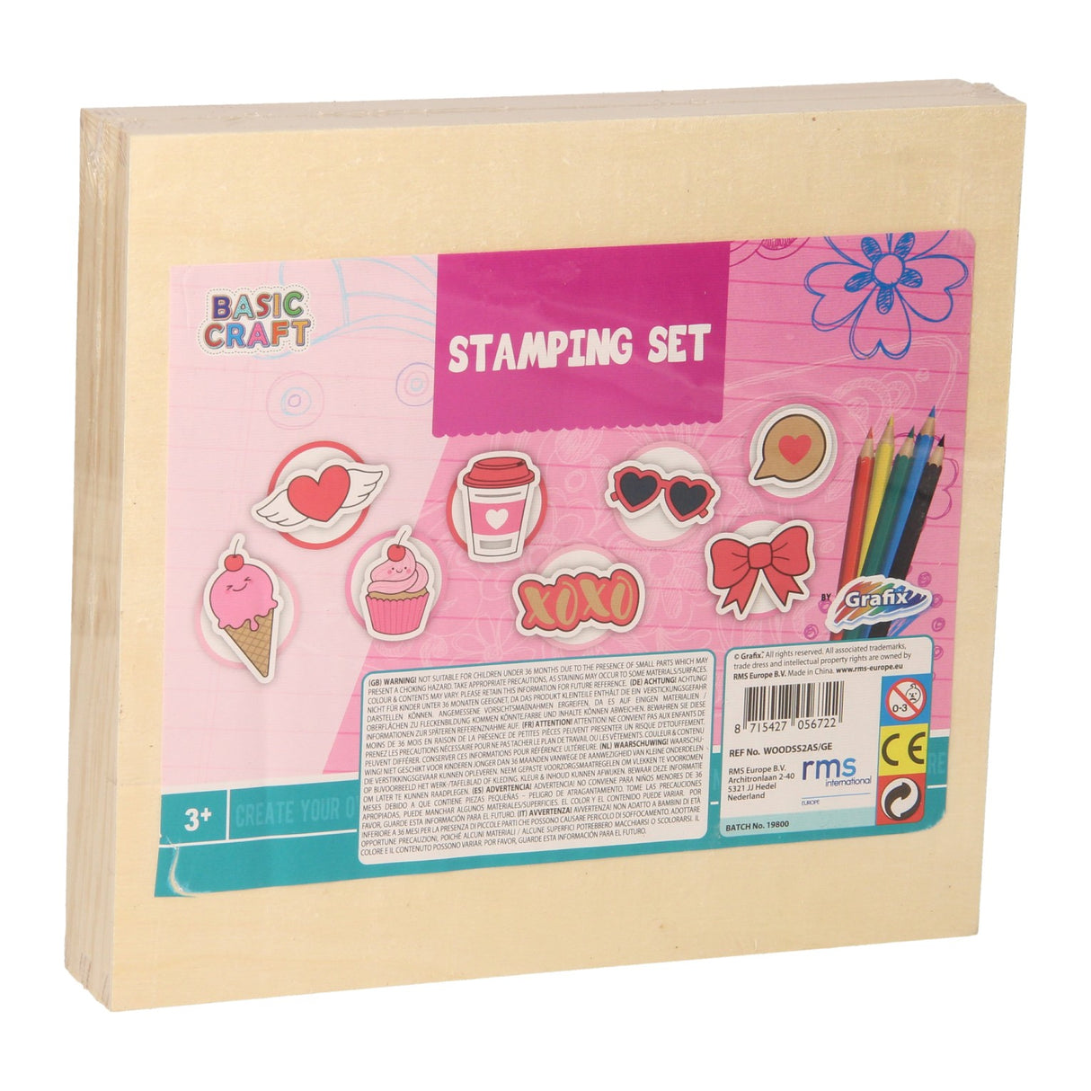 Ensemble de tampons en bois de groupe d'artisanat créatif avec crayons de couleur