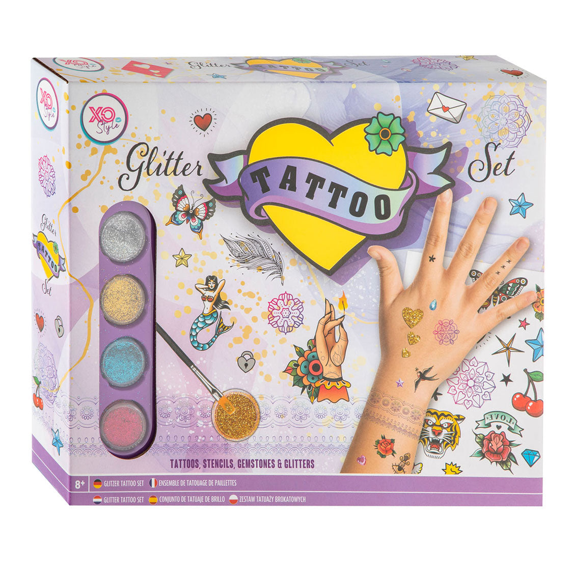 Ensemble de tatouage de paillettes de groupe d'artisanat créatif, 19dlg.
