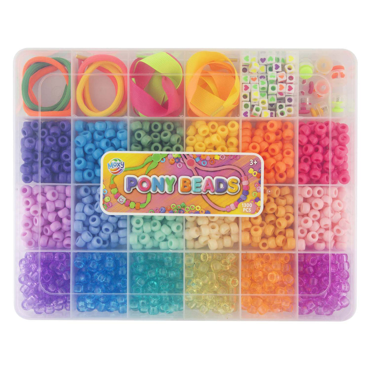 Accessoires de perles de poney de groupe d'artisanat créatif dans une boîte de rangement, 18 couleurs