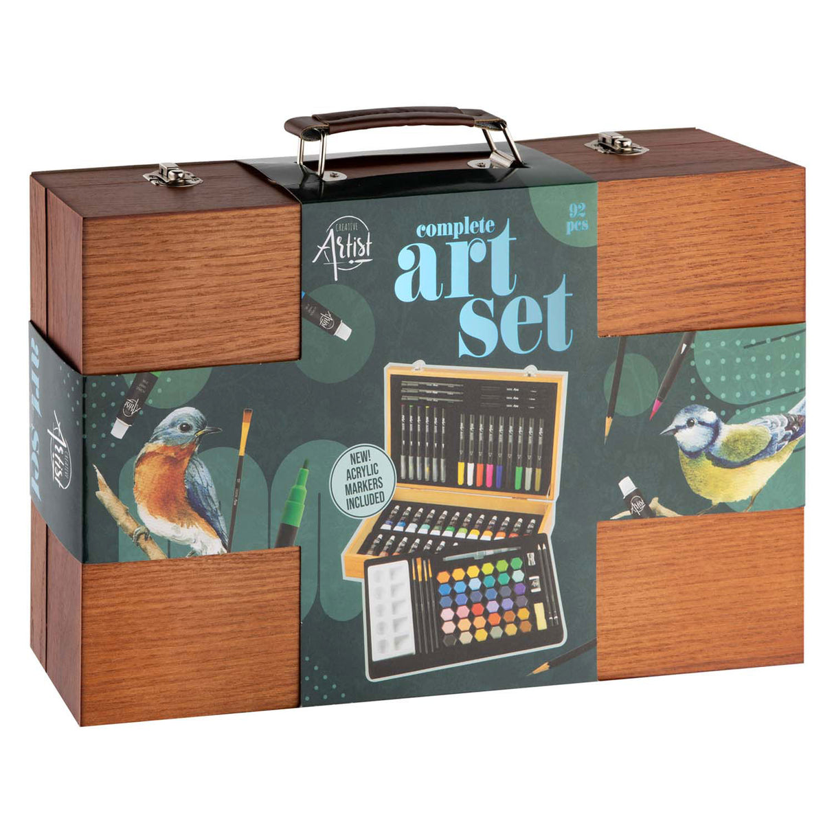 Creative craft group luxe houten tekenkoffer - 92-delig