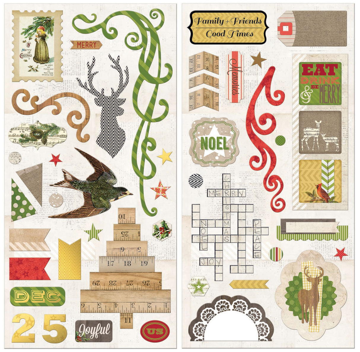 Bo Bunny • Christmas Collage 12x12in Chipboard