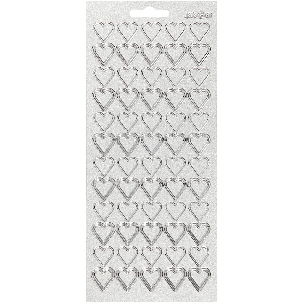 Creativ company stickers, hearts, sheet 10x23 cm, silver, 1 sheet