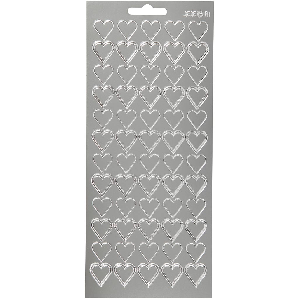 Creativ company stickers, hearts, sheet 10x23 cm, silver, 1 sheet