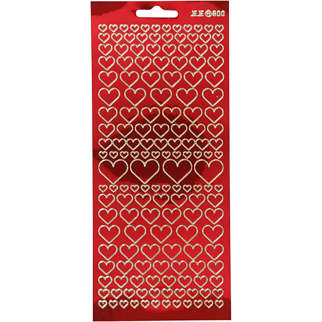 Creativ company stickers, hearts, sheet 10x23 cm, transparent red, 1 sheet