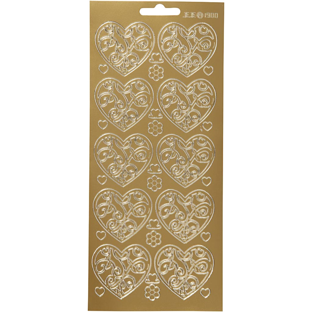 Creativ company stickers, hearts, sheet 10x23 cm, gold, 1 sheet