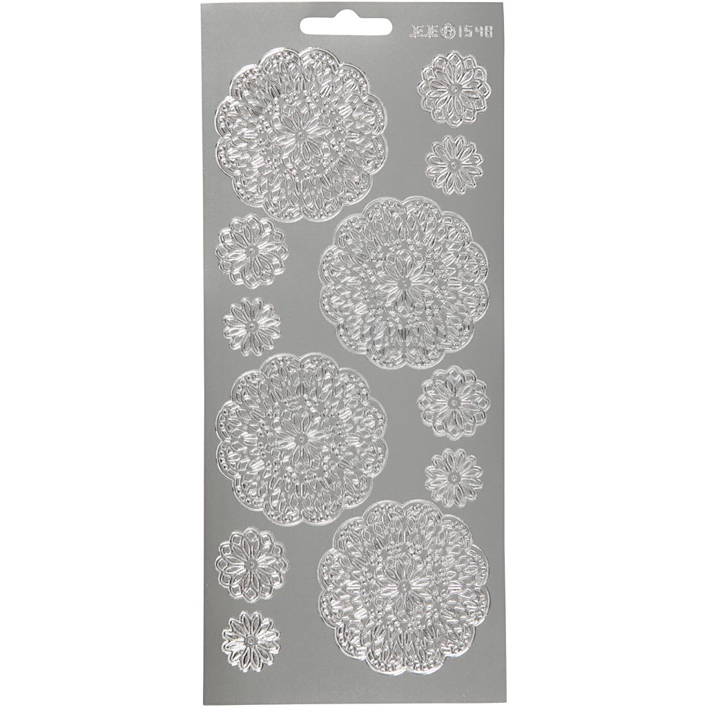 Creativ company stickers, flowers, sheet 10x23 cm, silver, 1 sheet