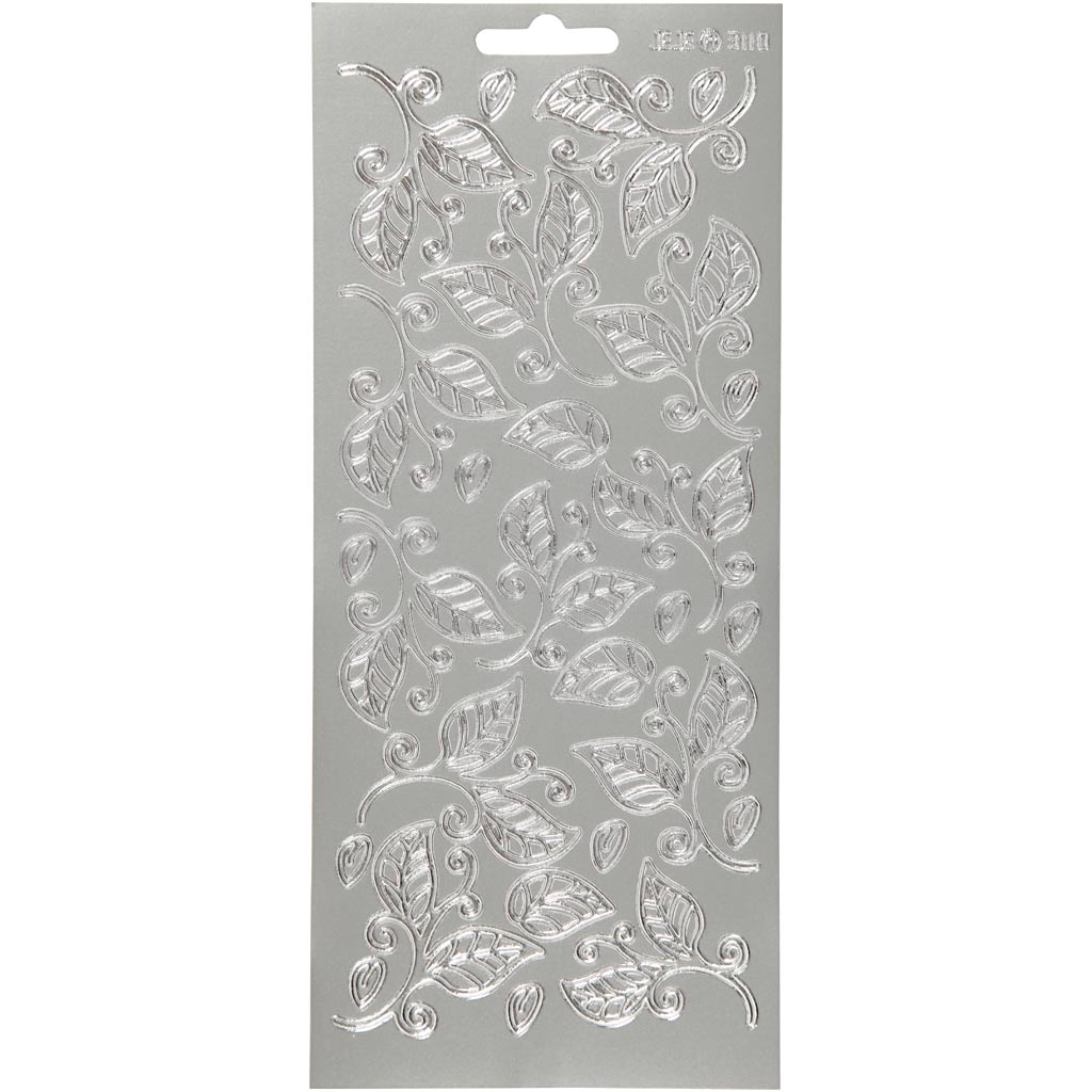 Creativ company stickers, leaves, sheet 10x23 cm, silver, 1 sheet