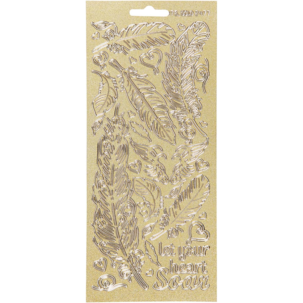 Creativ company stickers, feathers, sheet 10x23 cm, gold, 1 sheet
