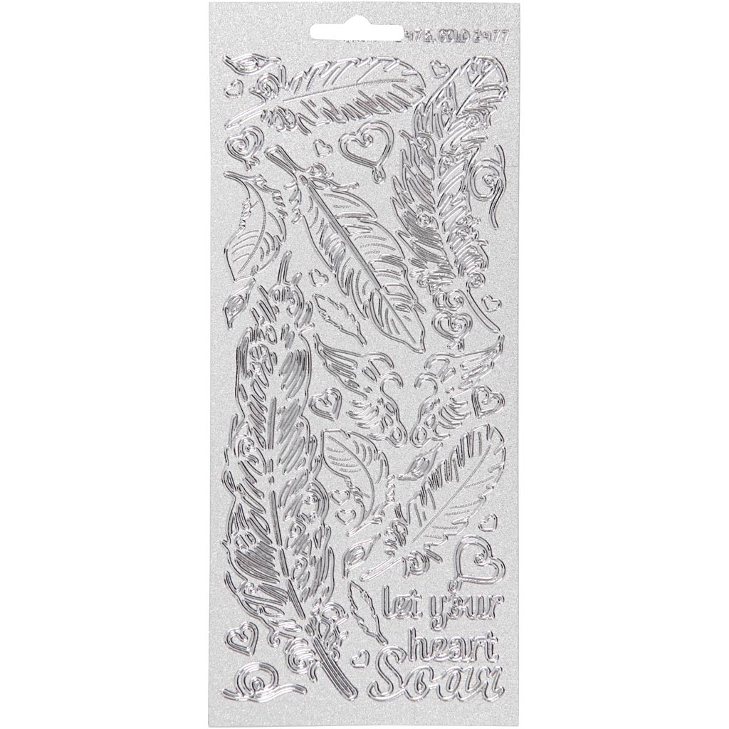 Creativ company stickers, feathers, sheet 10x23 cm, silver, 1 sheet