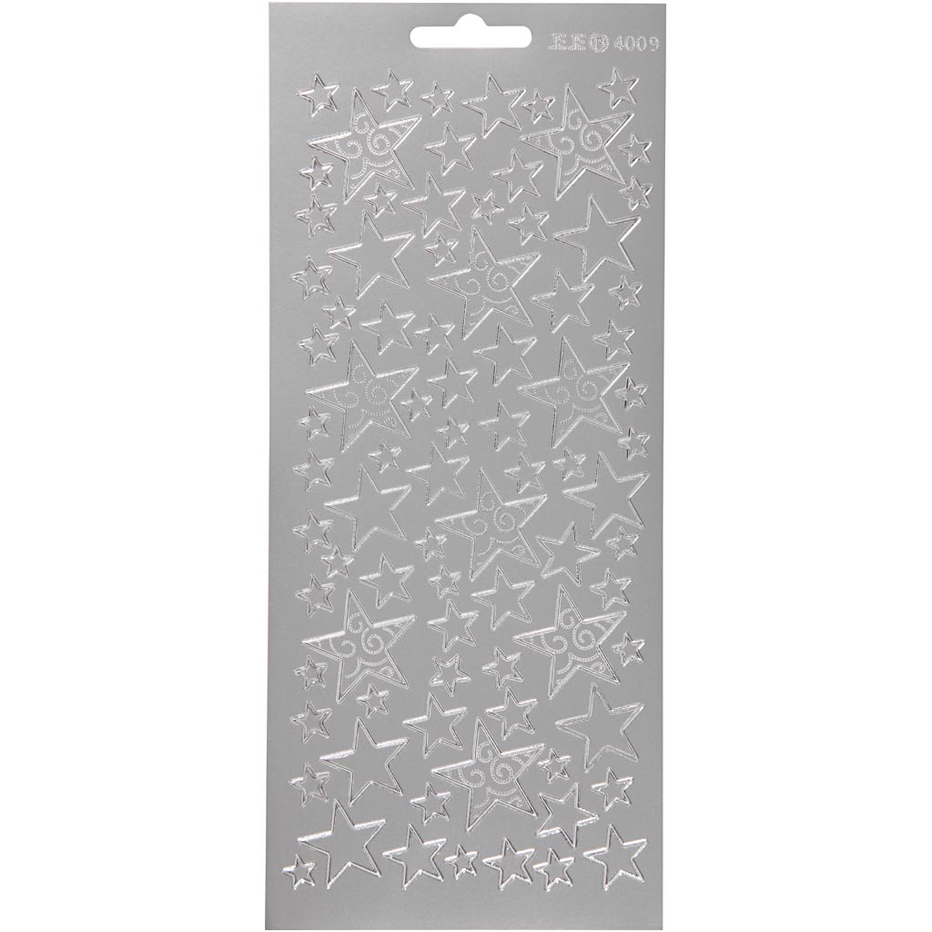 Creativ company stickers, stars, sheet 10x23 cm, silver, 1 sheet