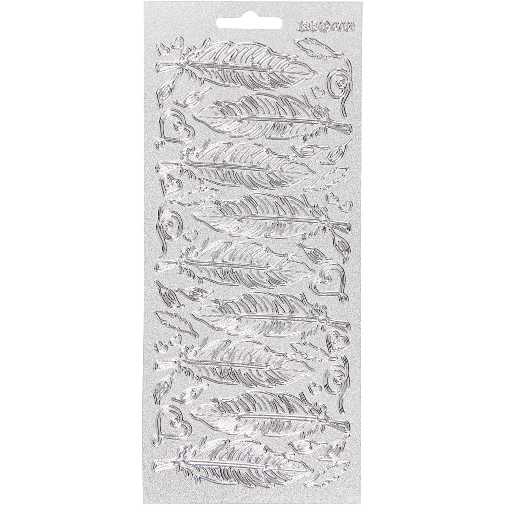 Creativ company stickers, feathers, sheet 10x23 cm, silver, 1 sheet