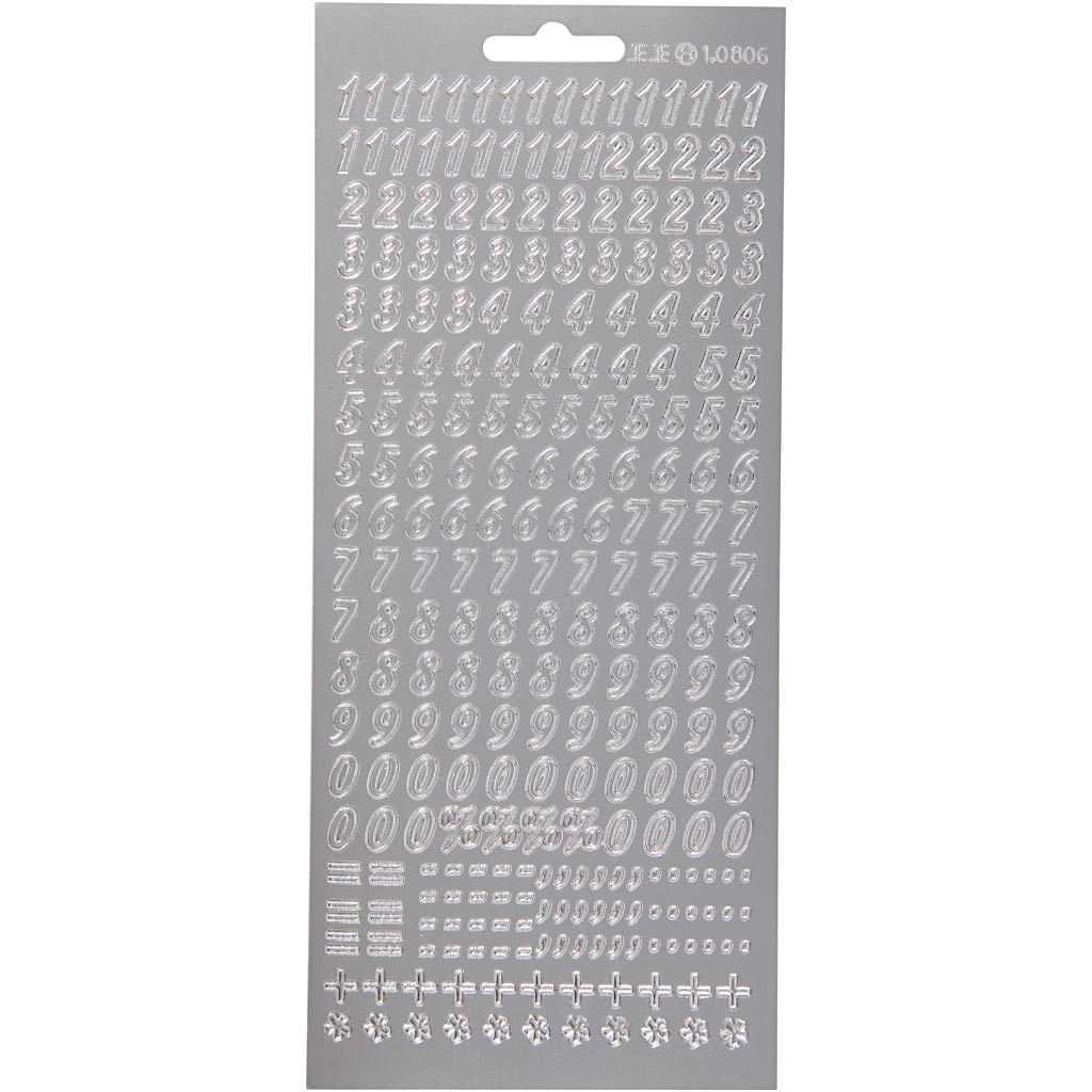 Creativ company stickers, numbers, sheet 10x23 cm, silver, 1 sheet