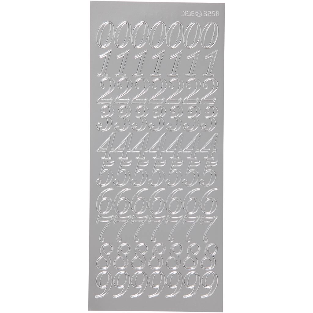 Creativ company stickers, numbers, sheet 10x23 cm, silver, 1 sheet