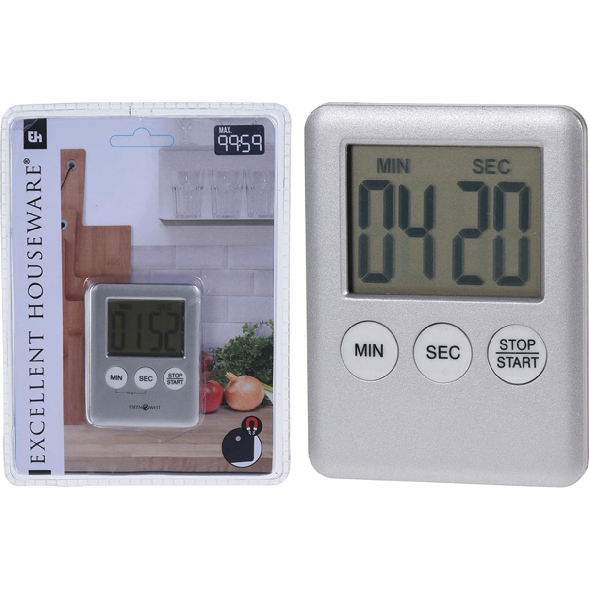 Excellent houseware kitchen timer 70x55x10mm silver