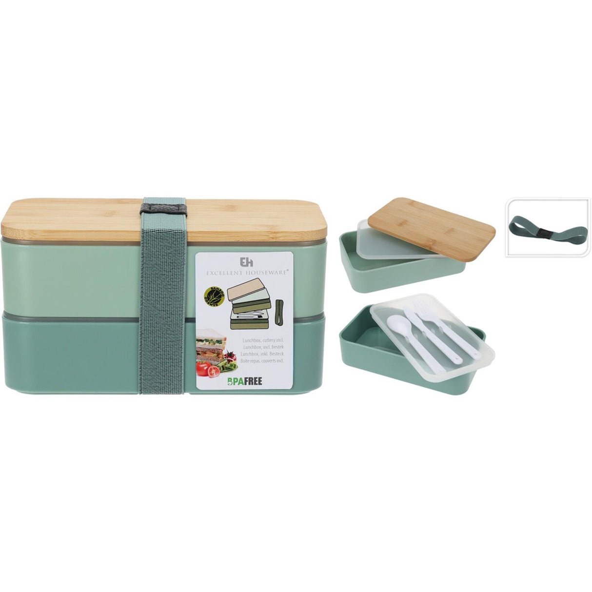 Excellent houseware lunchbox kunststof met bamboe deksel
