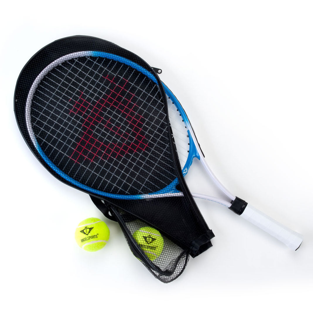 Racket da tennis con copertura e 2 palle blu