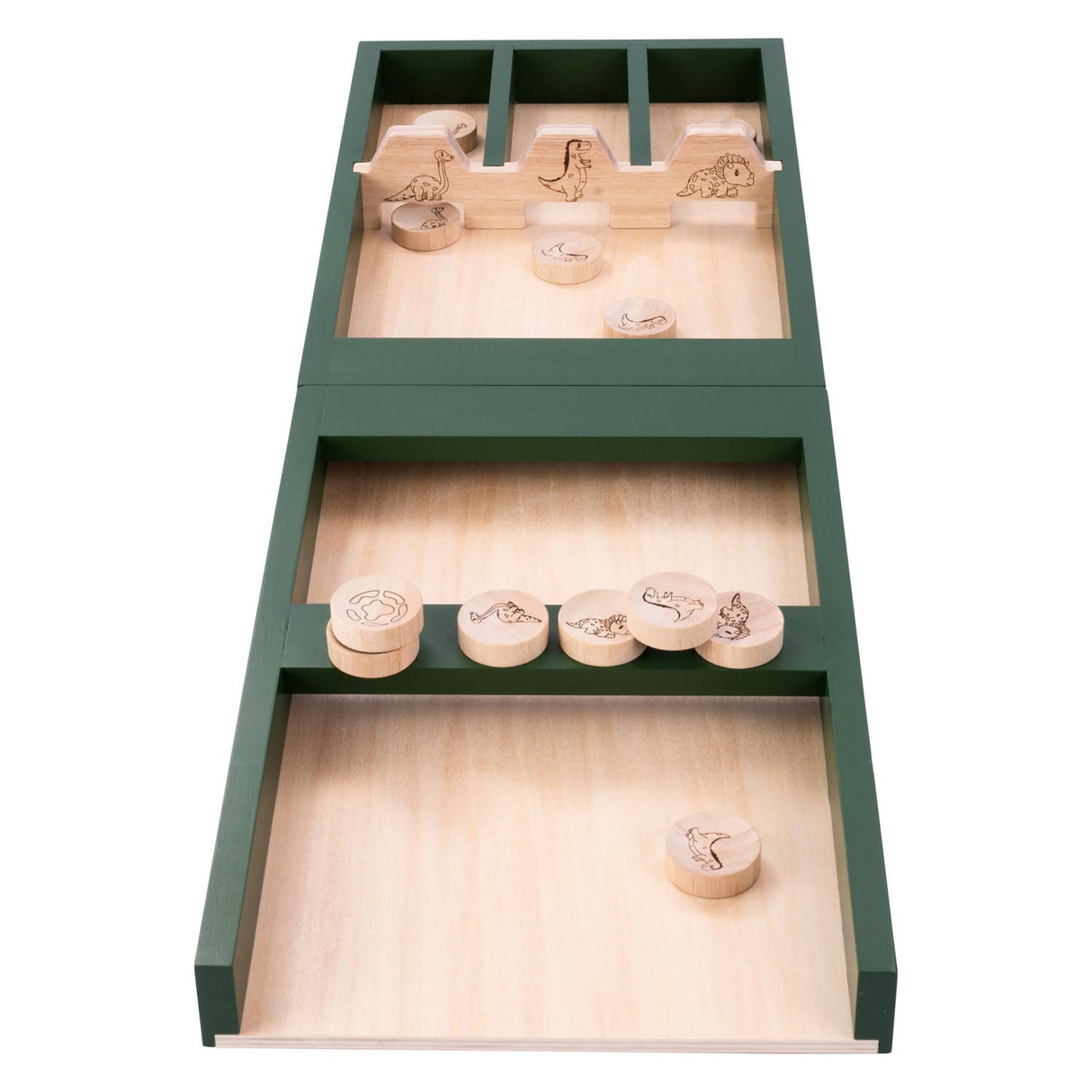 Dřevěné dětské shuffleboard dino, 80 cm