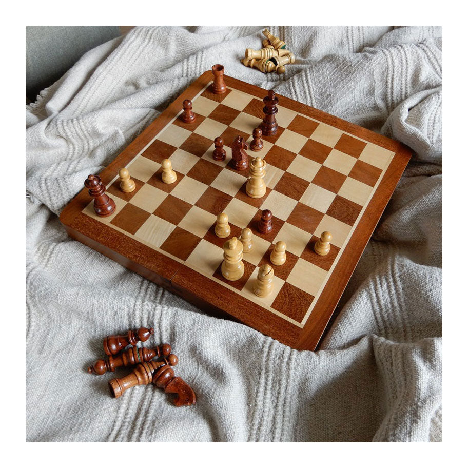 Jeu d'échecs pliable en bois de base 38,5x38,5x5,8 cm