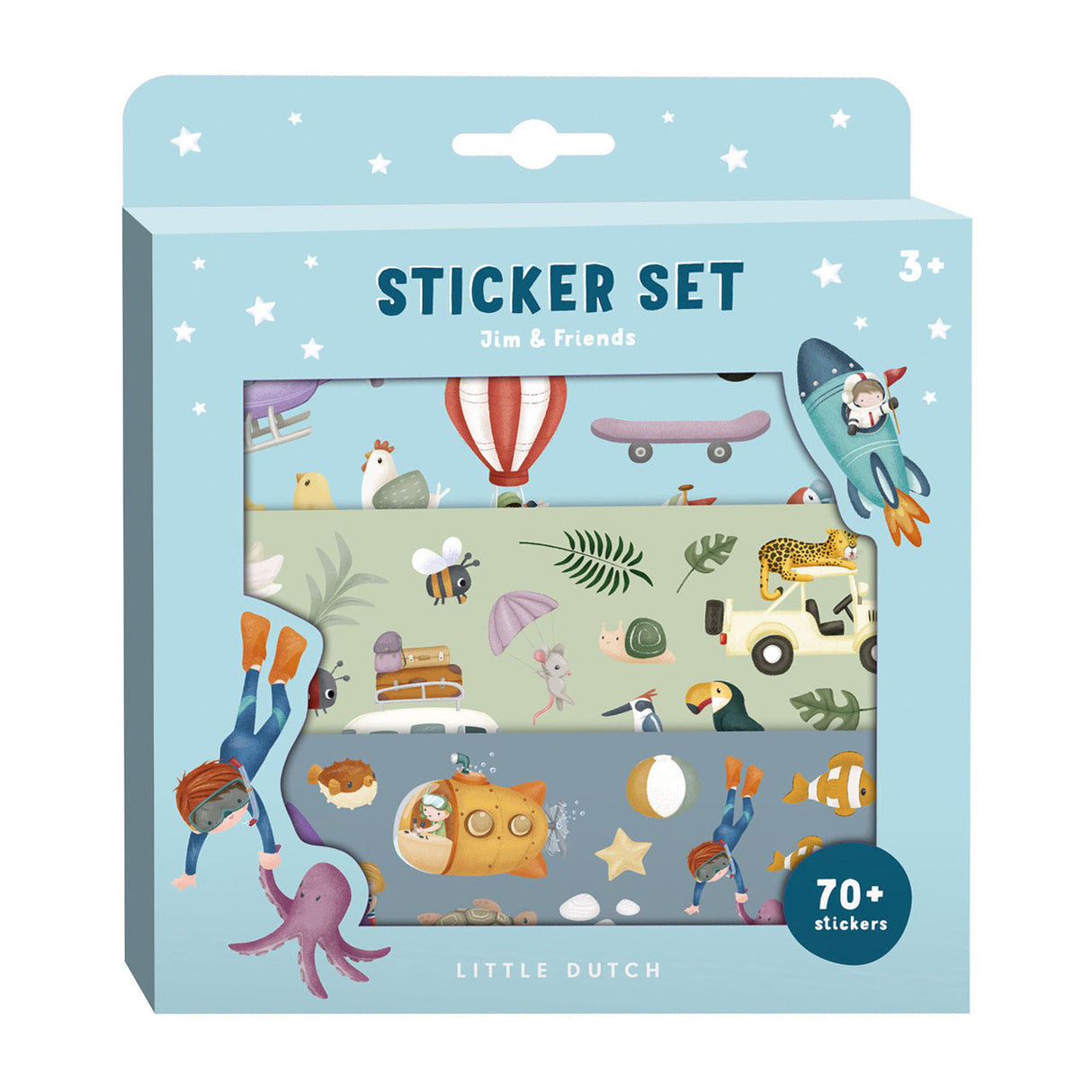 Kleng hollännesch Sticker Box Jim Frënn, 3 Placken