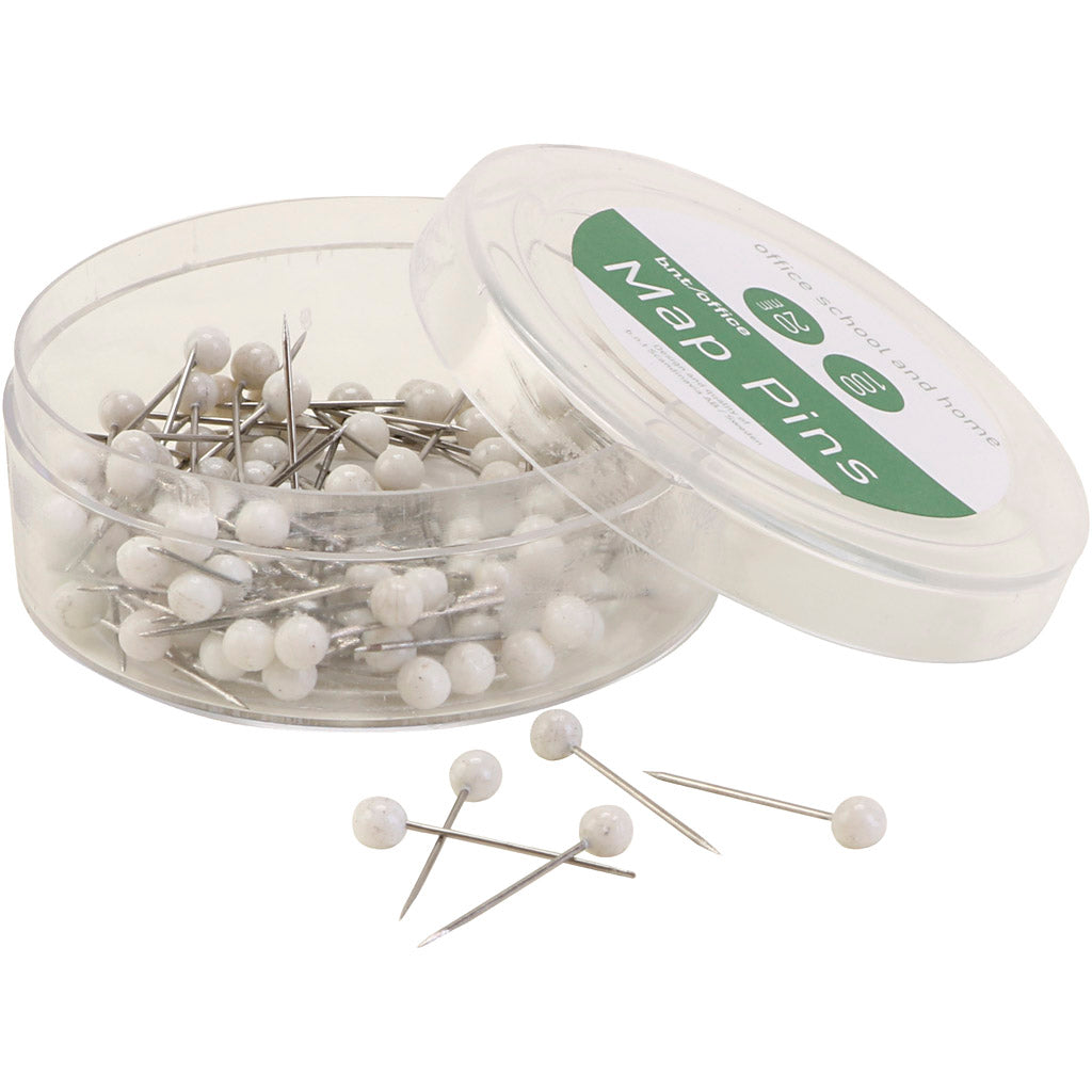 Pushpins, white, 100 pieces 1 box