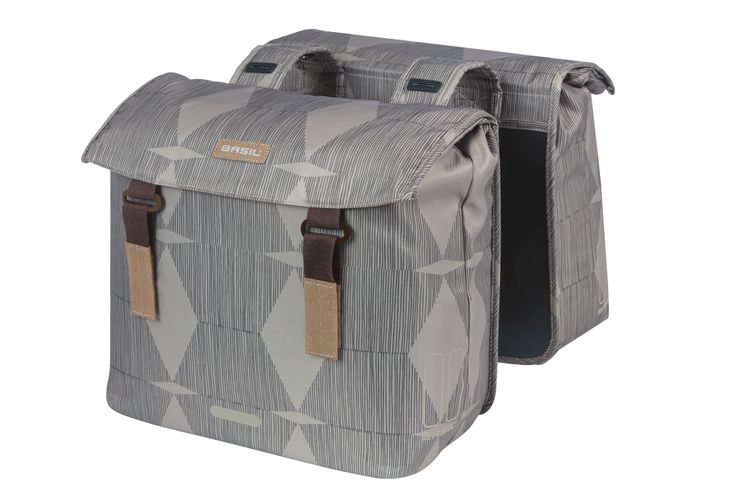 Basil Elegance Double Bicycle Bag, Chateau Taupe, Recycled PET, Universal Bridge, 40-49L