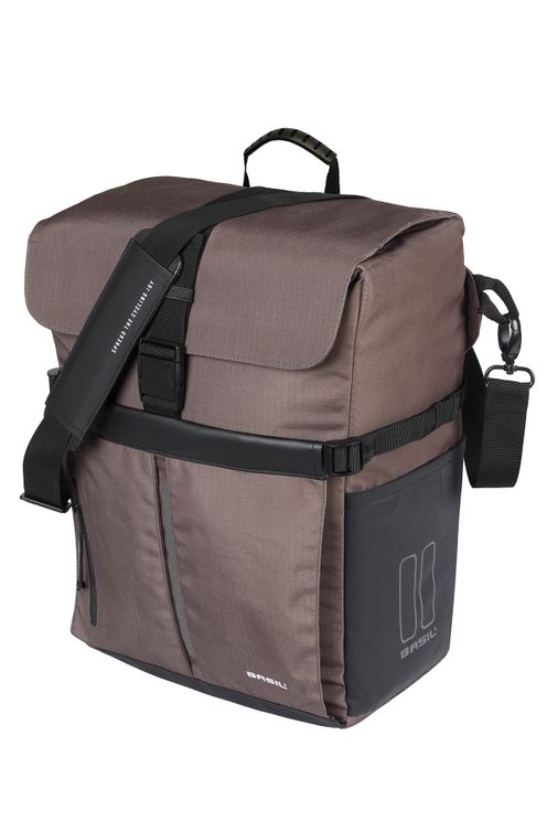 Basil fietsschoudertas move mik hooks bruin met helmvak |15l