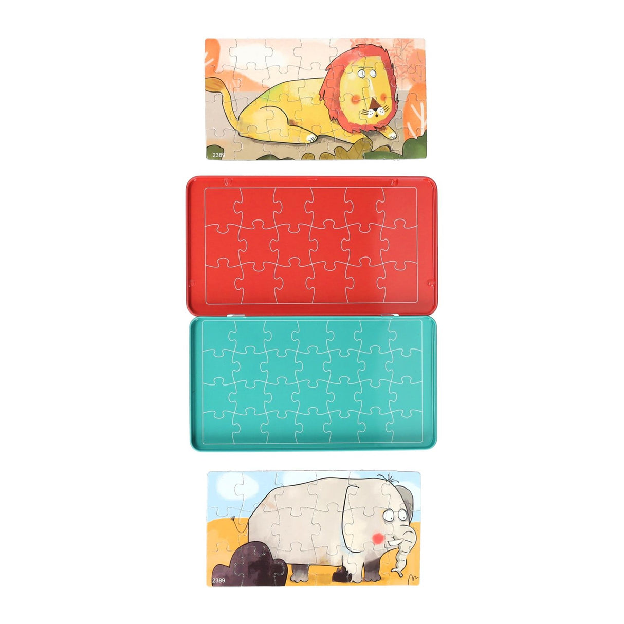 Intro magnetic travel game in tin animal puzzles, 18 pcs.