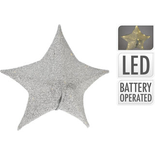 Nee Mark Poinsettia aus Stoff mat 30 LEDs, 50 cm, Faarf Sëlwer