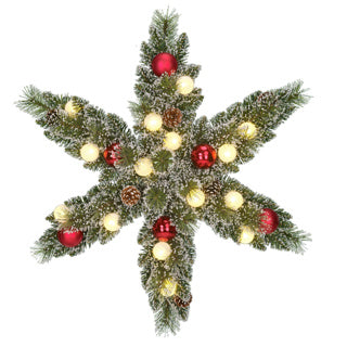 Wreath star green frosted 15l tips 96 timer - h15xd60cm