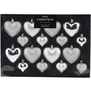 Other brands Christmas balls Heart shapes 16 pieces of silver