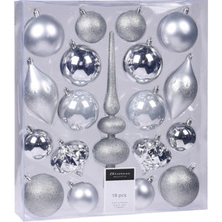 Christmas hanging decoration set 19 pieces silver