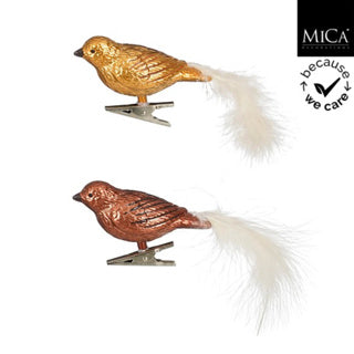 Clip vogel bruin goud parelmoer 2 assorti - l10xb4xh7cm