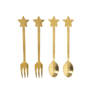 No brand pastry fork teaspoon star gold 4-pcs