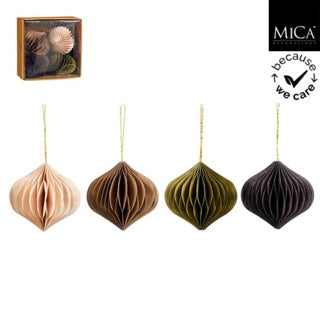 Ornament ui beige d.groen bruin paars 4 stuks fsc mix - h8xd8cm
