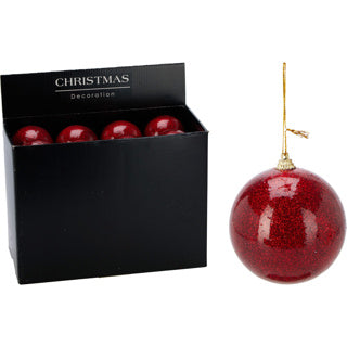 Kerstbal 80mm glitter rood | 24 stuks