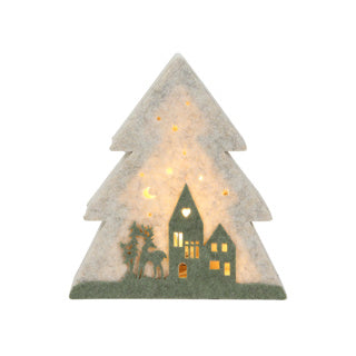 Kerstboom met vilten huisjes led 17cm 15,5x4x17cm
