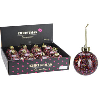 Kerstbal 8cm transparant pink