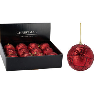 Kerstbal 80mm glitter rood
